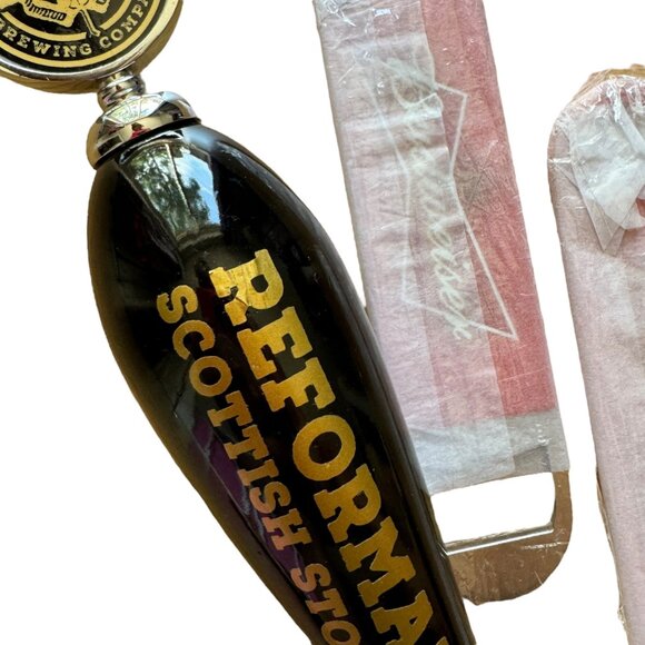 Reformation Scottish Stout Tap Handle & 2 Budweiser Bottle Openers Home Bar - Picture 2 of 2